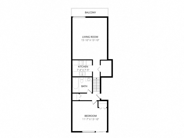 Floor plan for 1 bed, 1 bath, 680 sqft